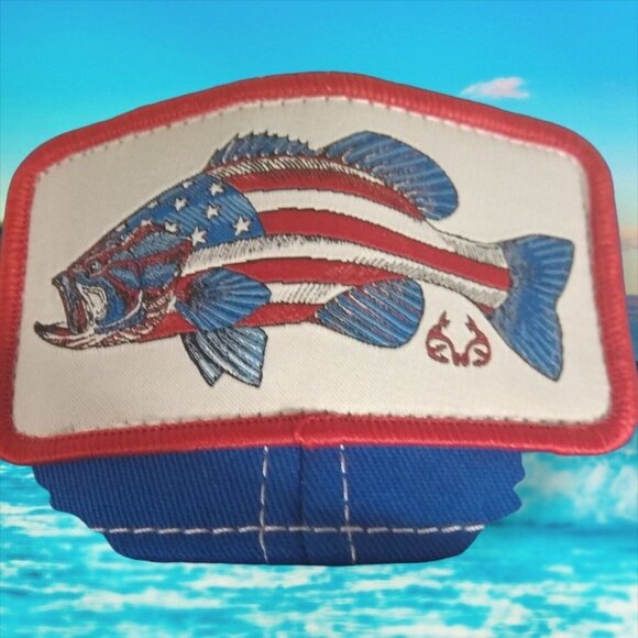 RealTree Bass Truckers Cap Snapback Meshback Blue Baseball Hunting Sports Hat - Picture 2 of 16